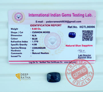 Blue Sapphire 8.60 Carat (9.46 Ratti) Thailand Premium