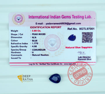 Blue Sapphire 5.80 Carat (6.38 Ratti) Thailand Premium