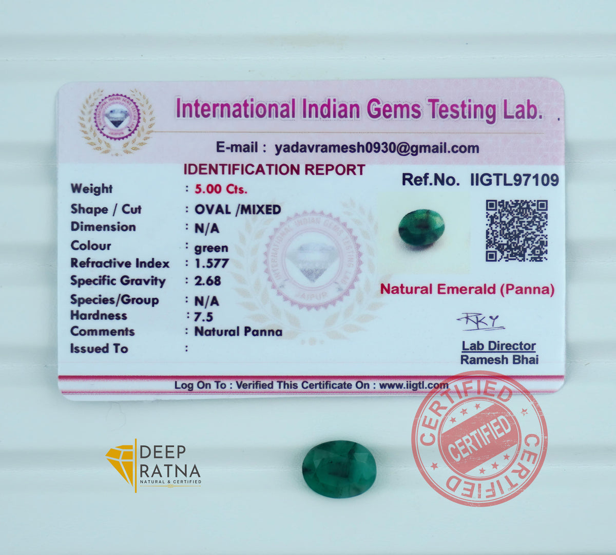 Emerald 5 Carat (5.49 Ratti) Brazil Premium