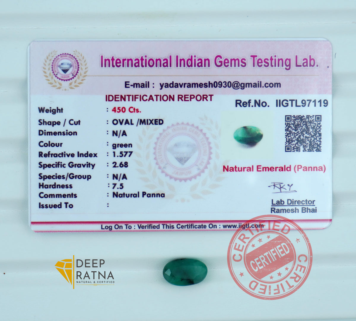 Emerald 4.50 Carat (4.95 Ratti) Brazil Premium