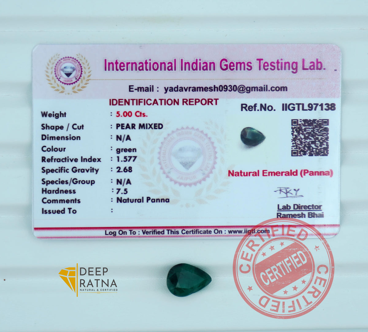 Emerald 5 Carat (5.51 Ratti) Brazil Premium