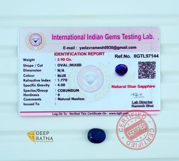 Blue Sapphire 5.90 Carat (6.49 Ratti) Thailand Premium