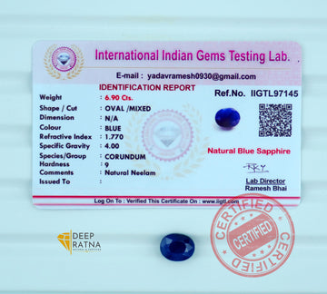 Blue Sapphire 6.90 Carat (7.59 Ratti) Thailand Exclusive