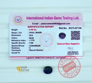 Blue Sapphire 6.90 Carat (7.59 Ratti) Thailand Premium