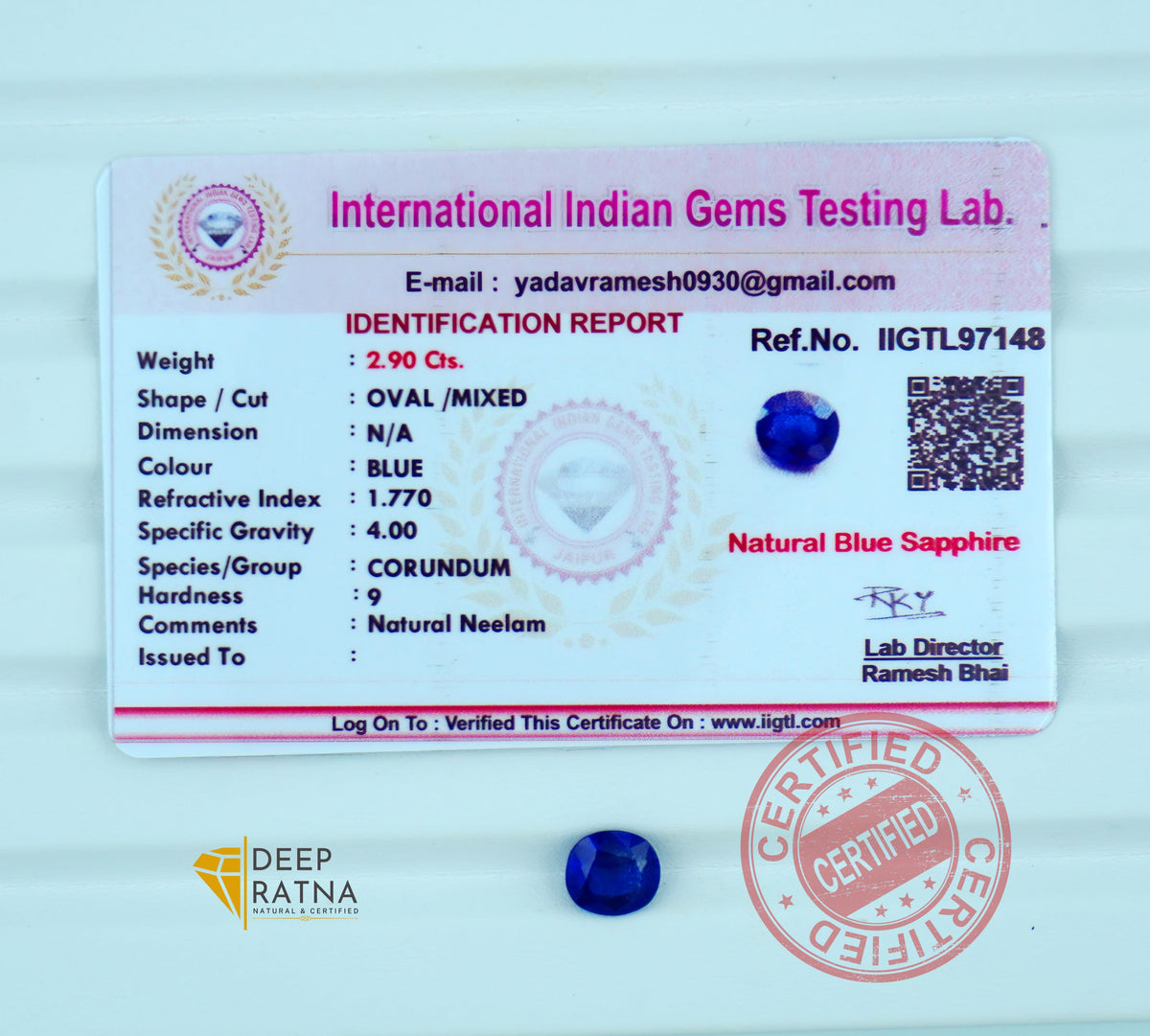 Blue Sapphire 2.90 Carat (3.19 Ratti) Thailand Exclusive