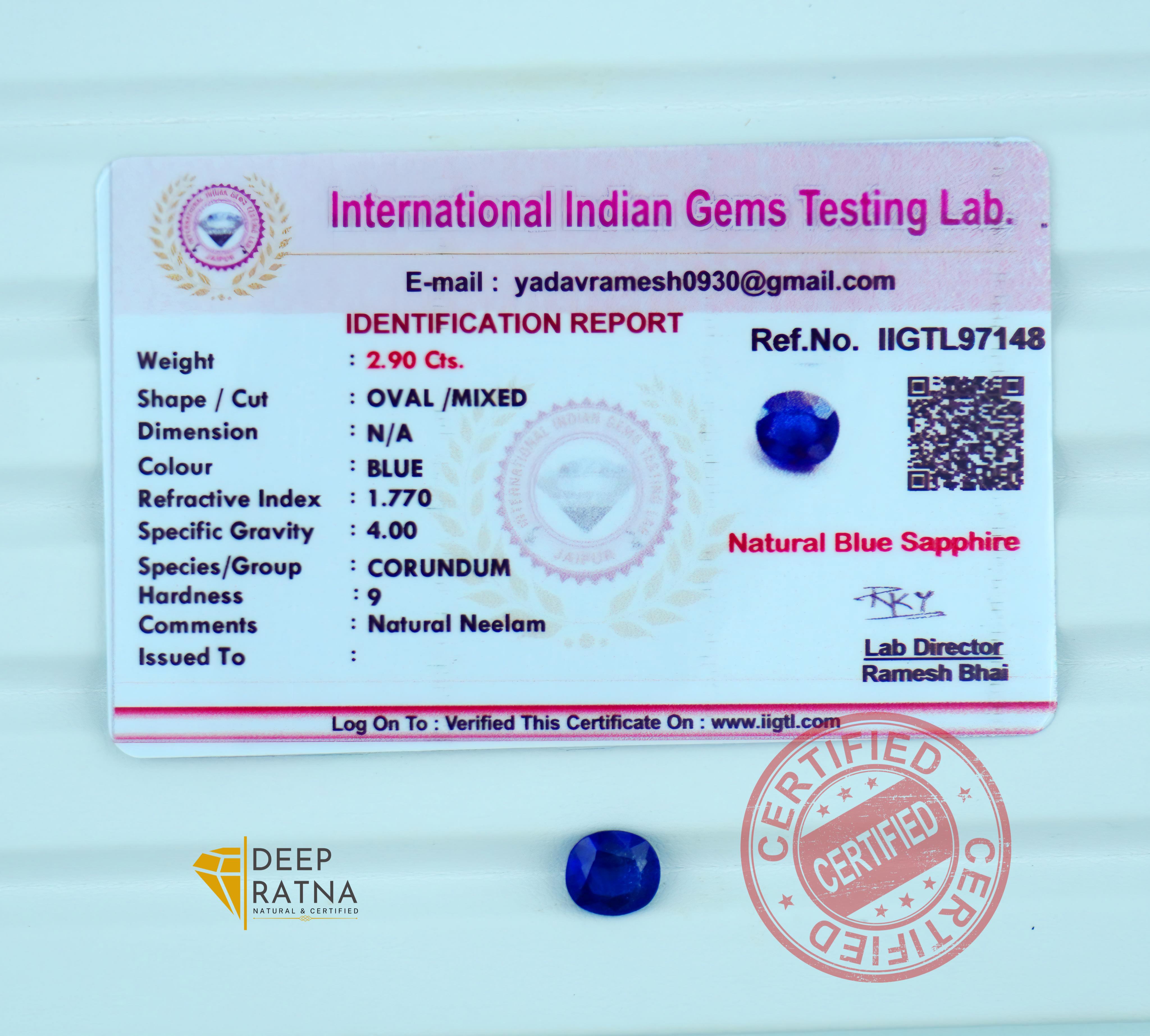 Blue Sapphire 2.90 Carat (Thailand) Exclusive