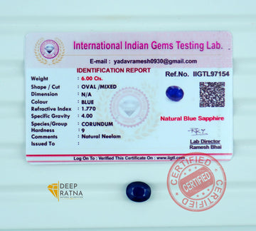 Blue Sapphire 6 Carat (6.60 Ratti) Thailand Premium
