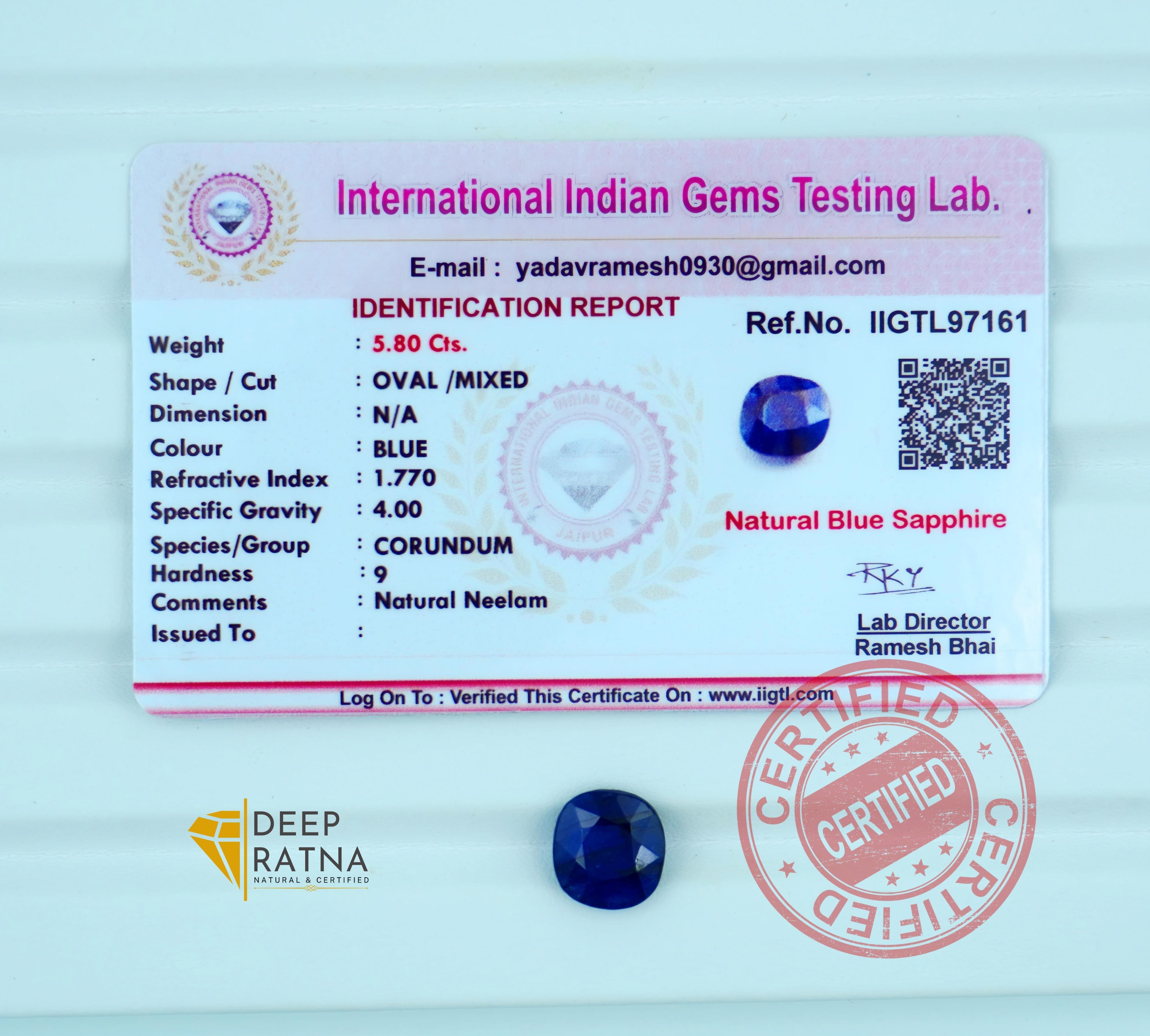 Blue Sapphire 5.80 Carat (Thailand) Exclusive