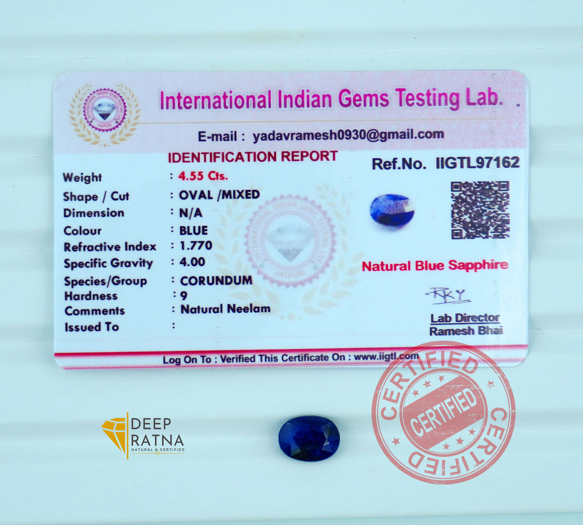 Blue Sapphire 4.55 Carat (5.00 Ratti) Thailand Exclusive
