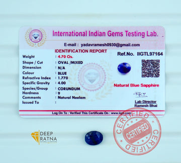 Blue Sapphire 4.70 Carat (5.17 Ratti) Thailand Exclusive