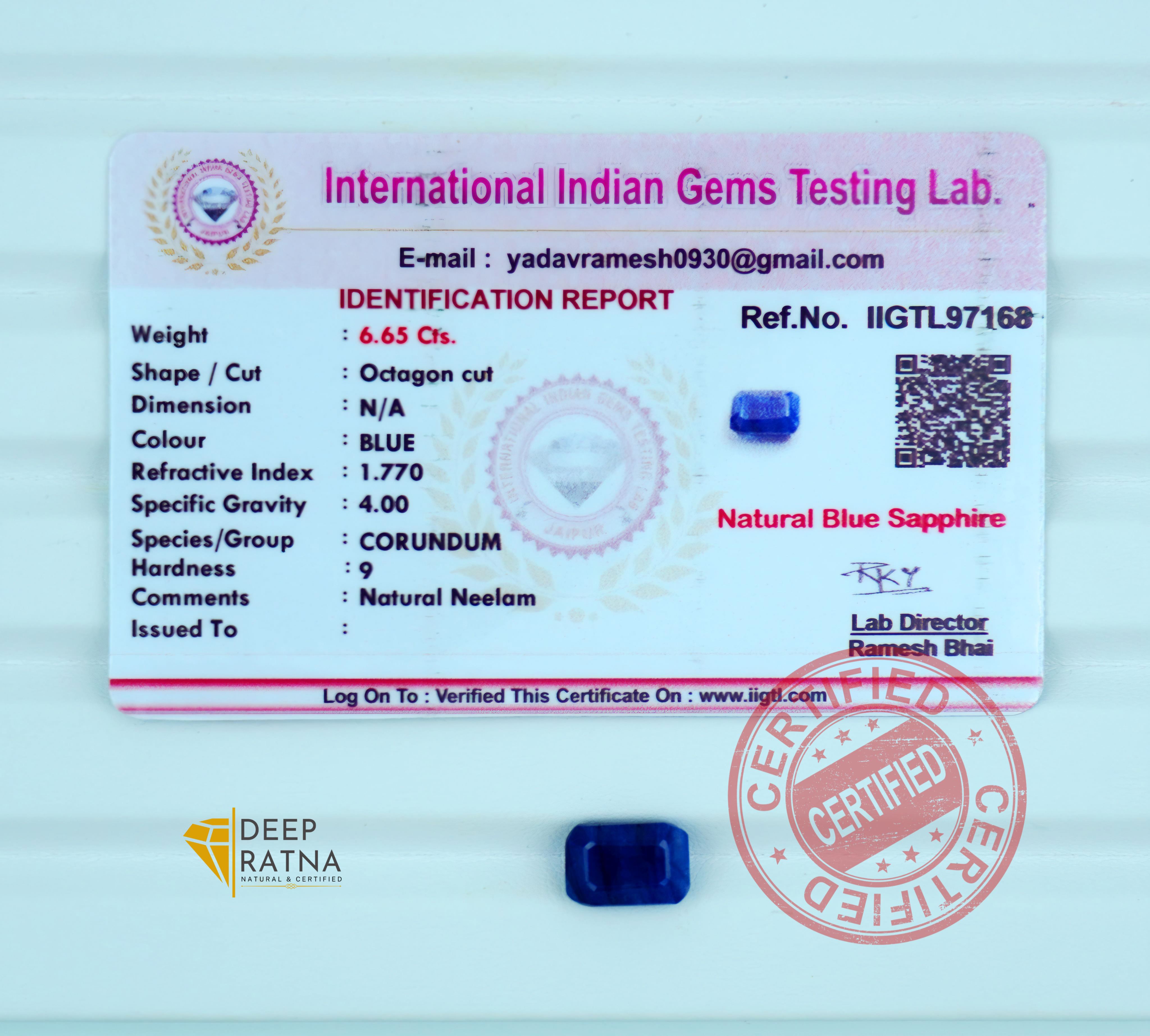 Blue Sapphire 6.65 Carat (Thailand) Exclusive