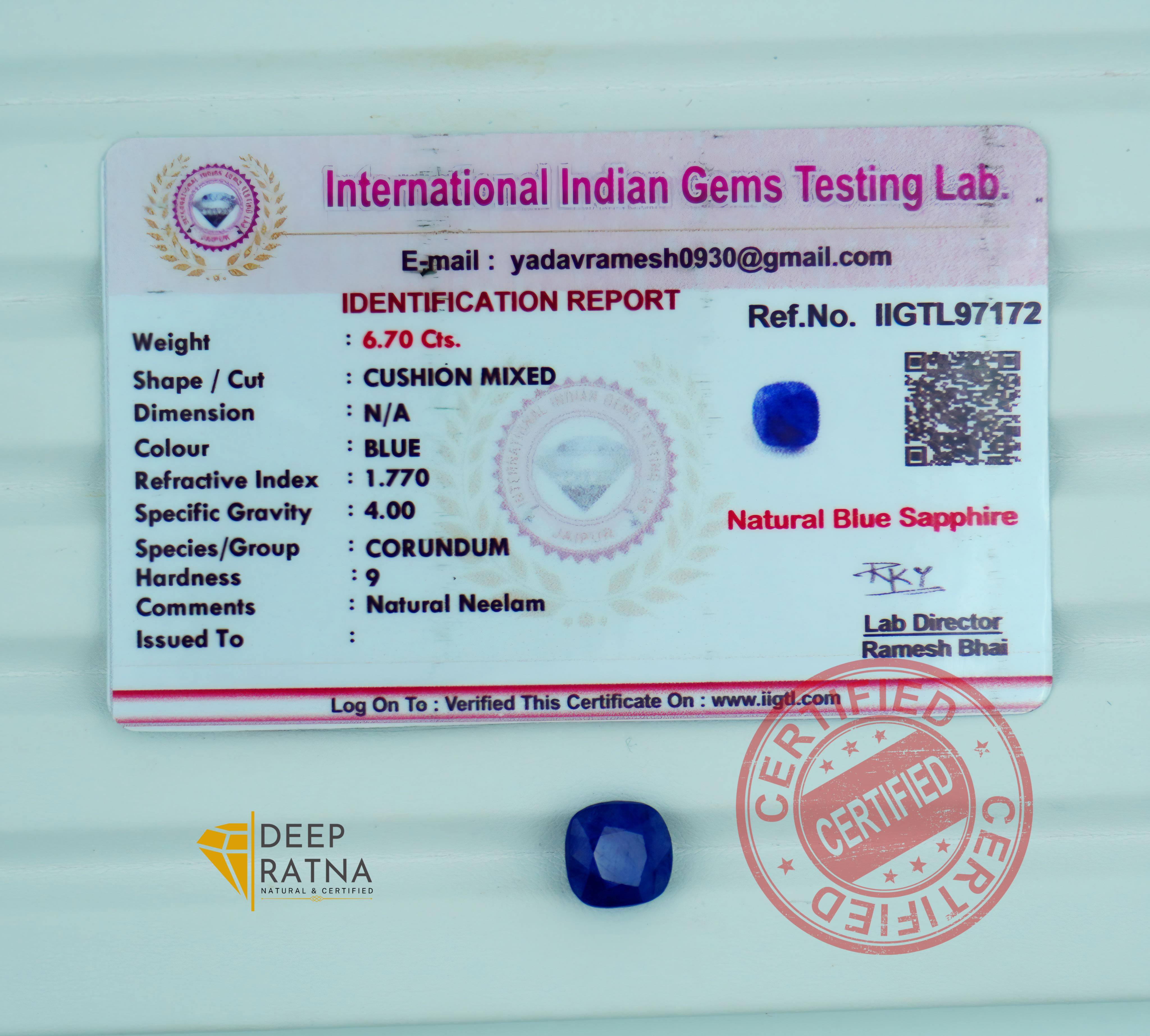 Blue Sapphire 6.70 Carat (Thailand) Exclusive