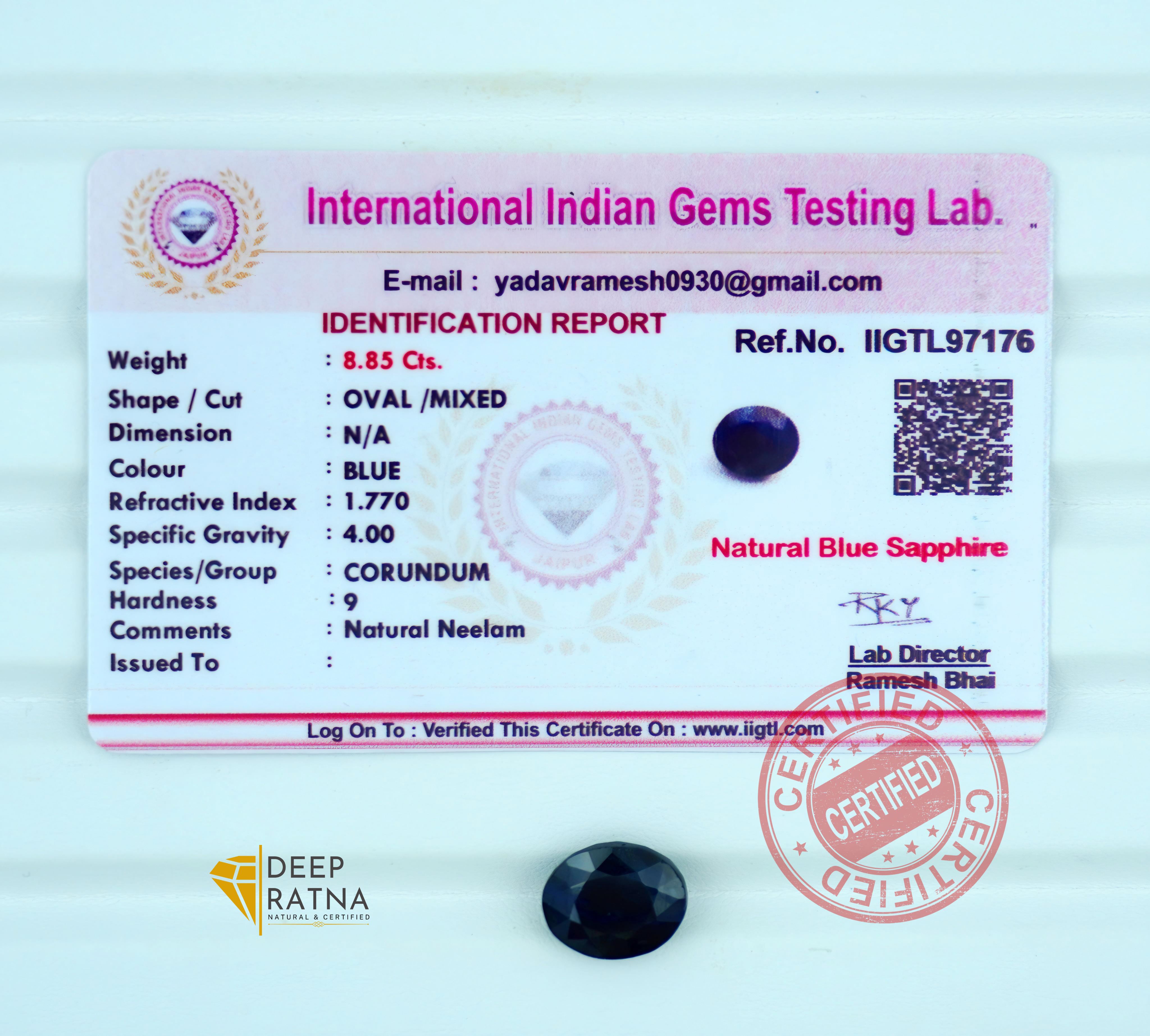 Blue Sapphire 8.85 Carat (Thailand) Prime