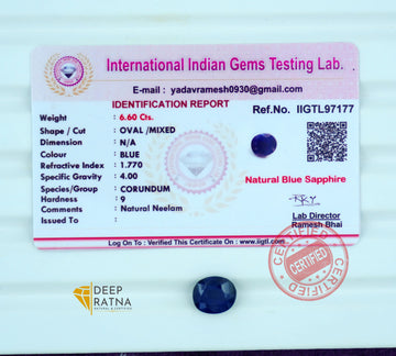 Blue Sapphire 6.60 Carat (7.26 Ratti) Thailand Premium