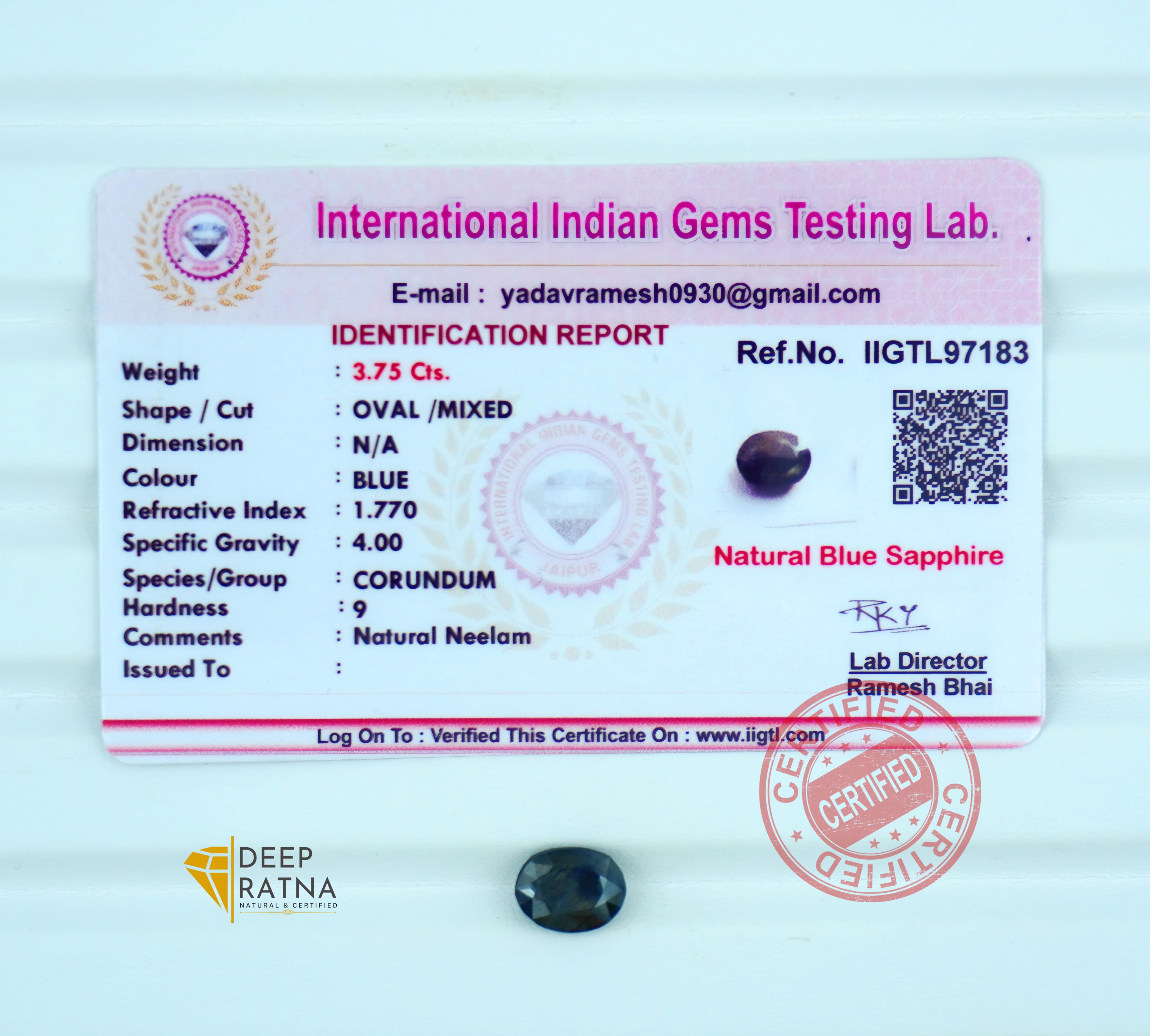 Blue Sapphire 3.75 Carat (Thailand) Prime