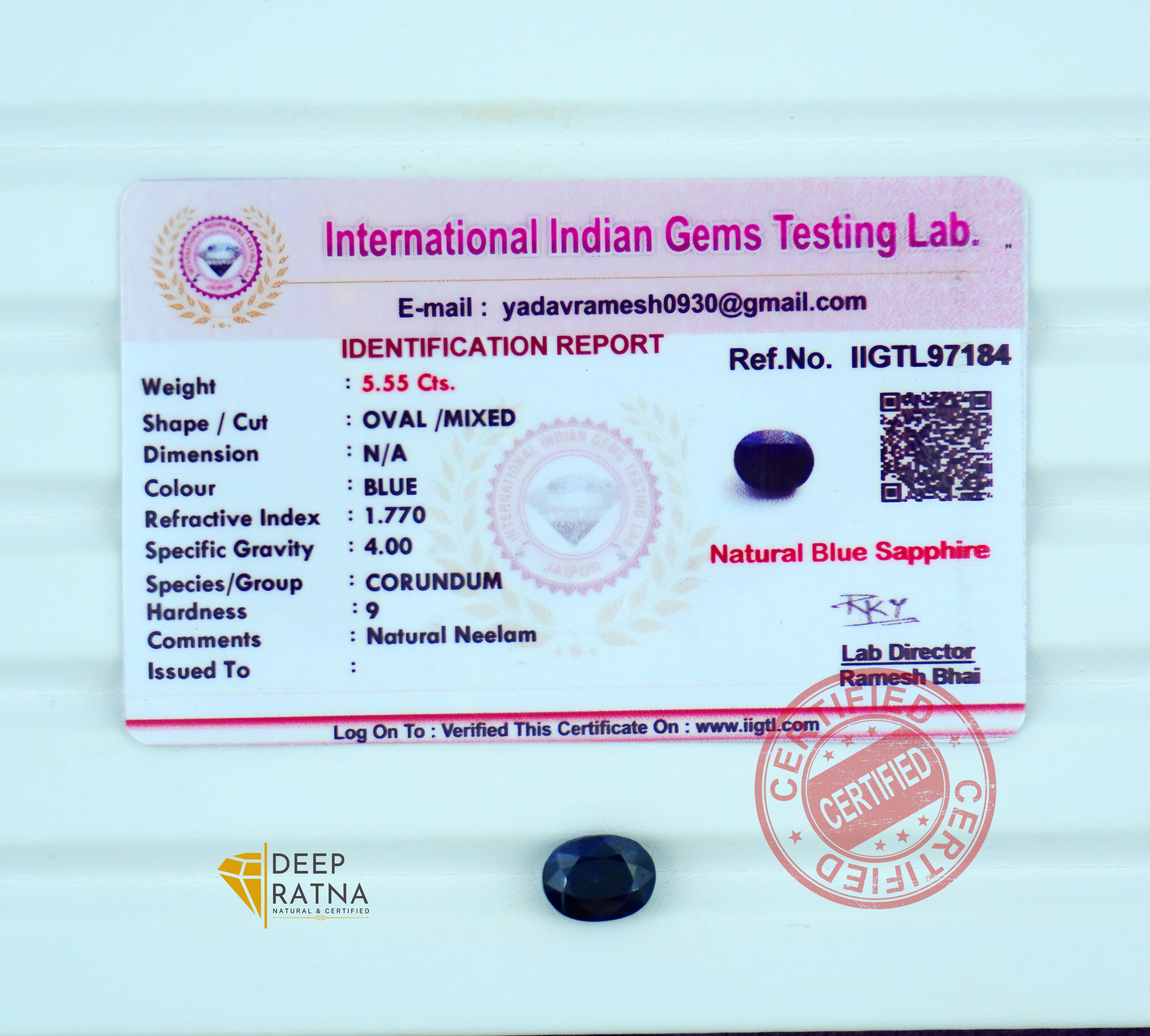 Blue Sapphire 5.55 Carat (Thailand) Prime