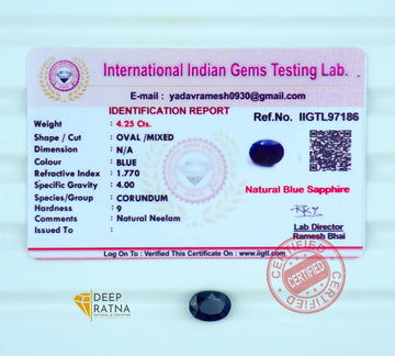 Blue Sapphire 4.25 Carat (4.67 Ratti) Thailand Prime