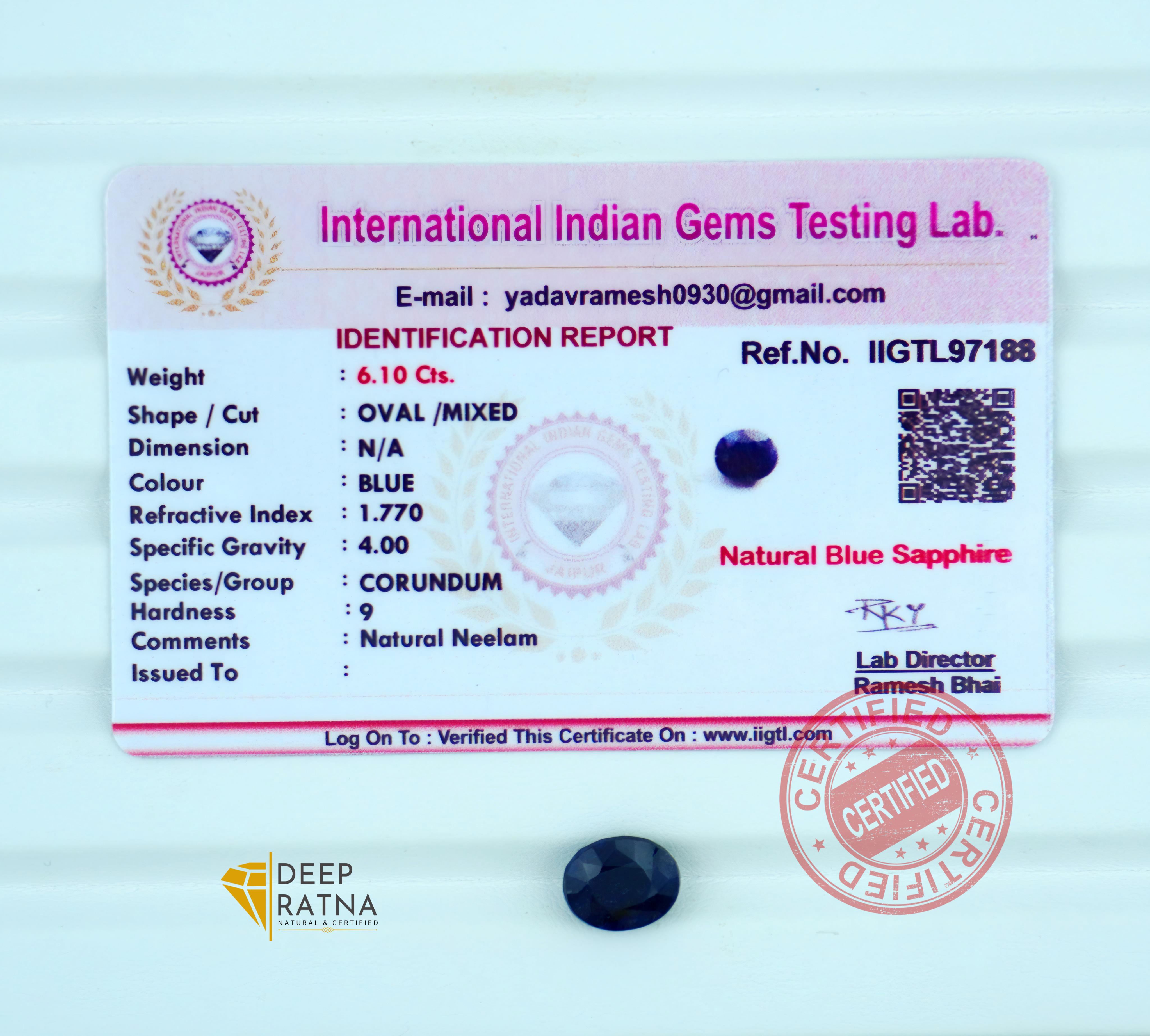 Blue Sapphire 6.10 Carat (Thailand) Prime