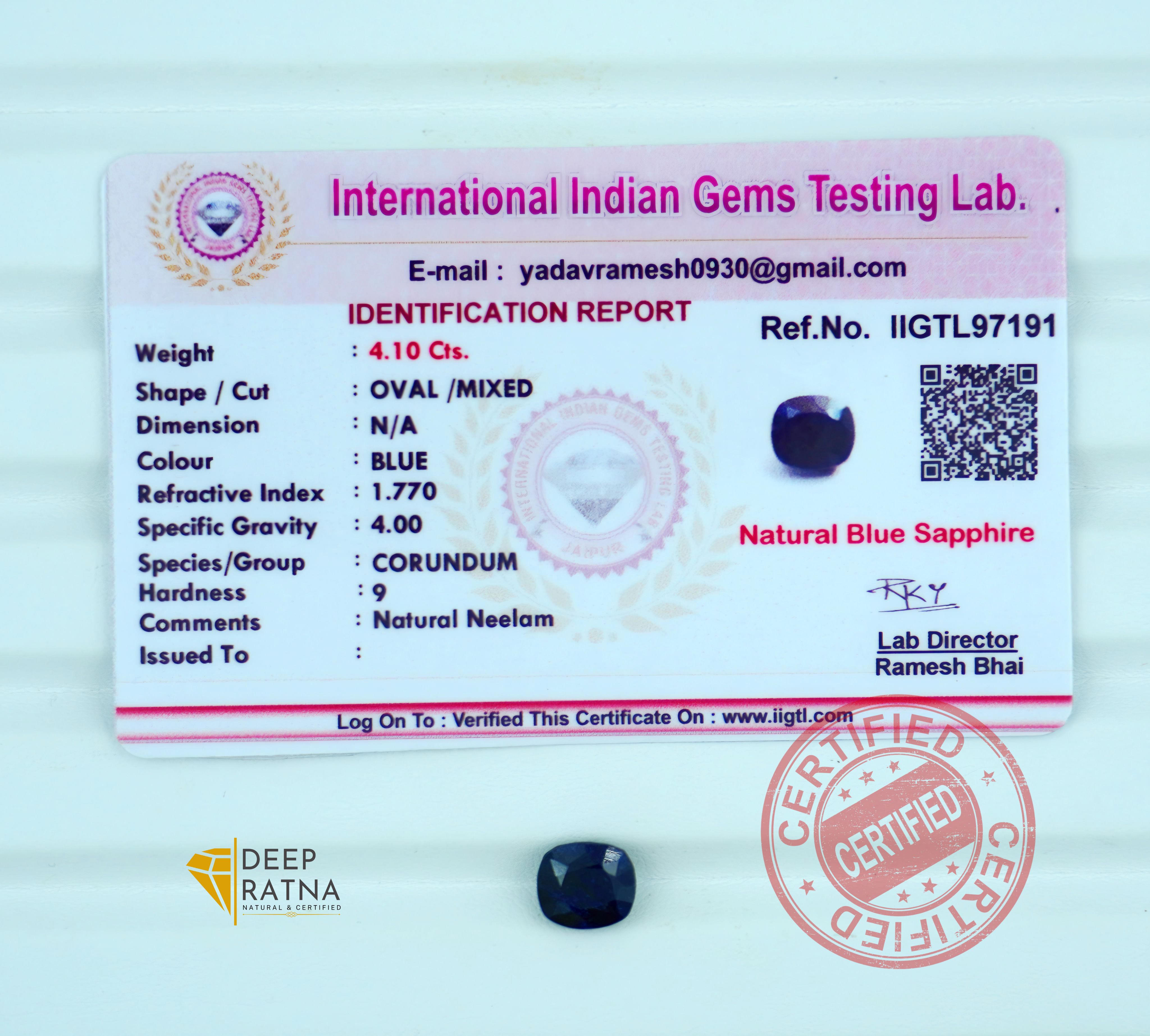 Blue Sapphire 4.10 Carat (Thailand) Prime