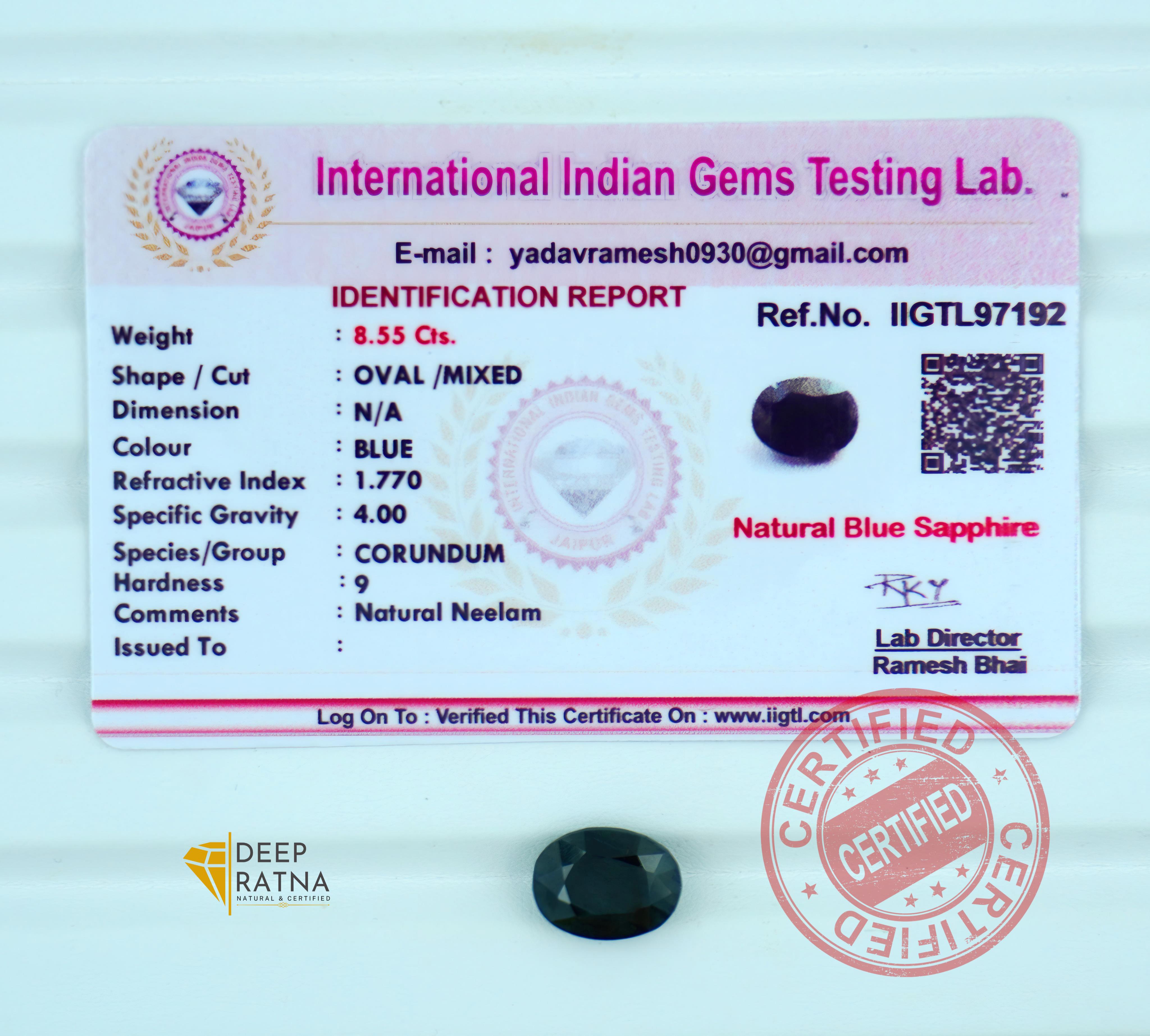 Blue Sapphire 8.55 Carat (Thailand) Prime