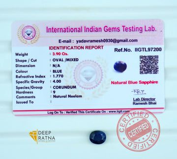 Blue Sapphire 3.90 Carat (4.29 Ratti) Thailand Premium