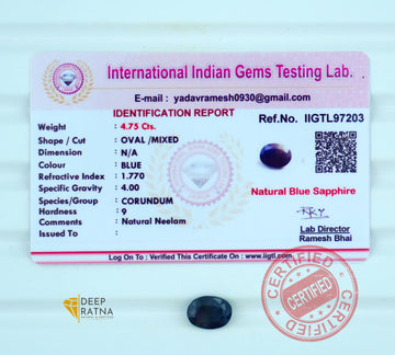 Blue Sapphire 4.75 Carat (5.22 Ratti) Thailand Prime