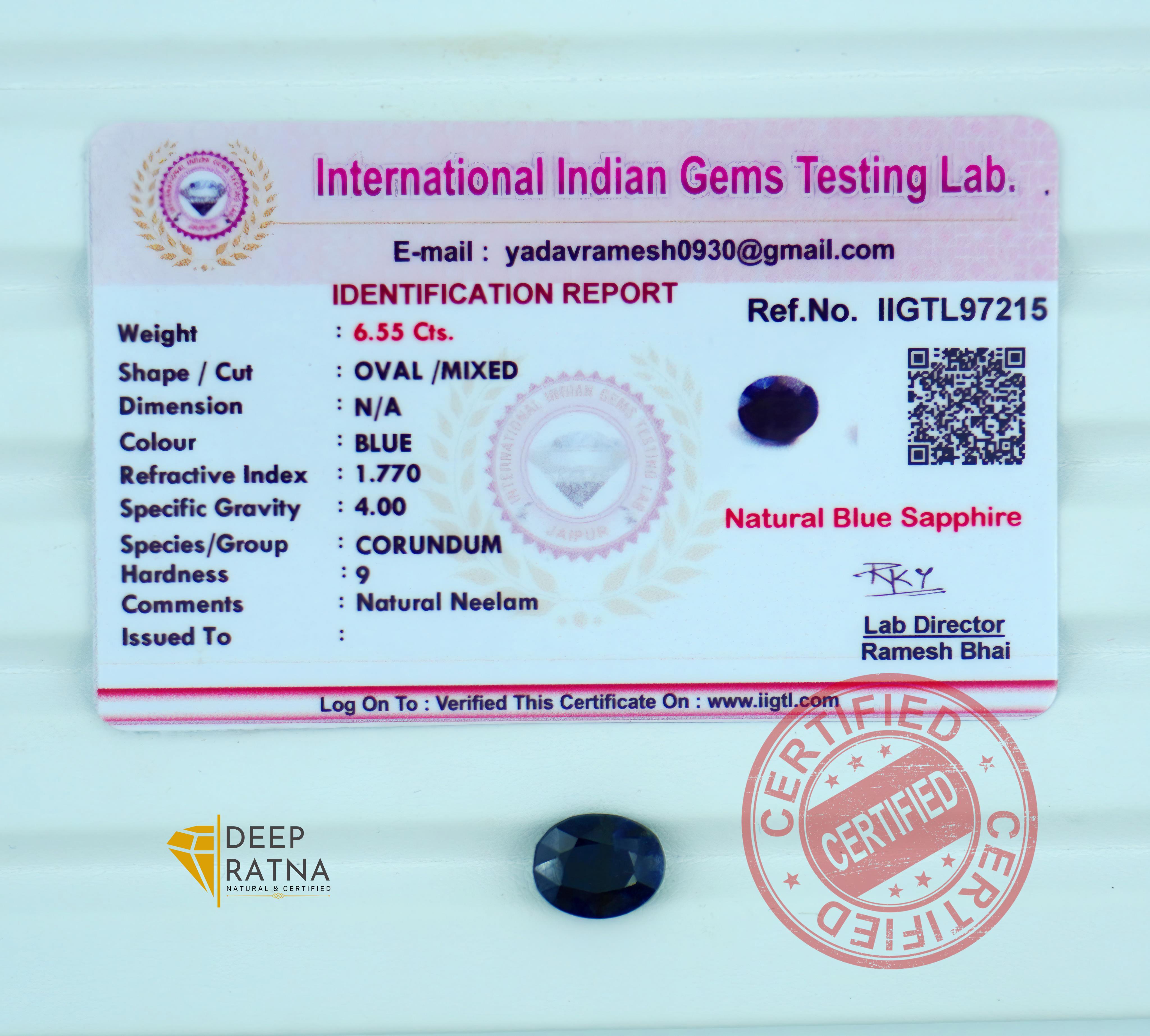 Blue Sapphire 6.55 Carat (Thailand) Prime