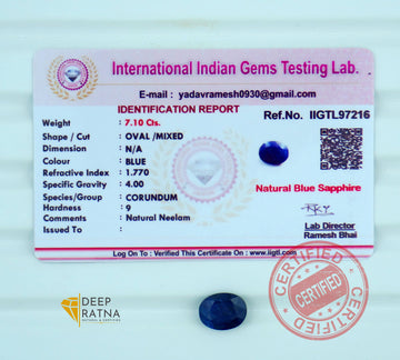 Blue Sapphire 7.10 Carat (7.81 Ratti) Thailand Premium