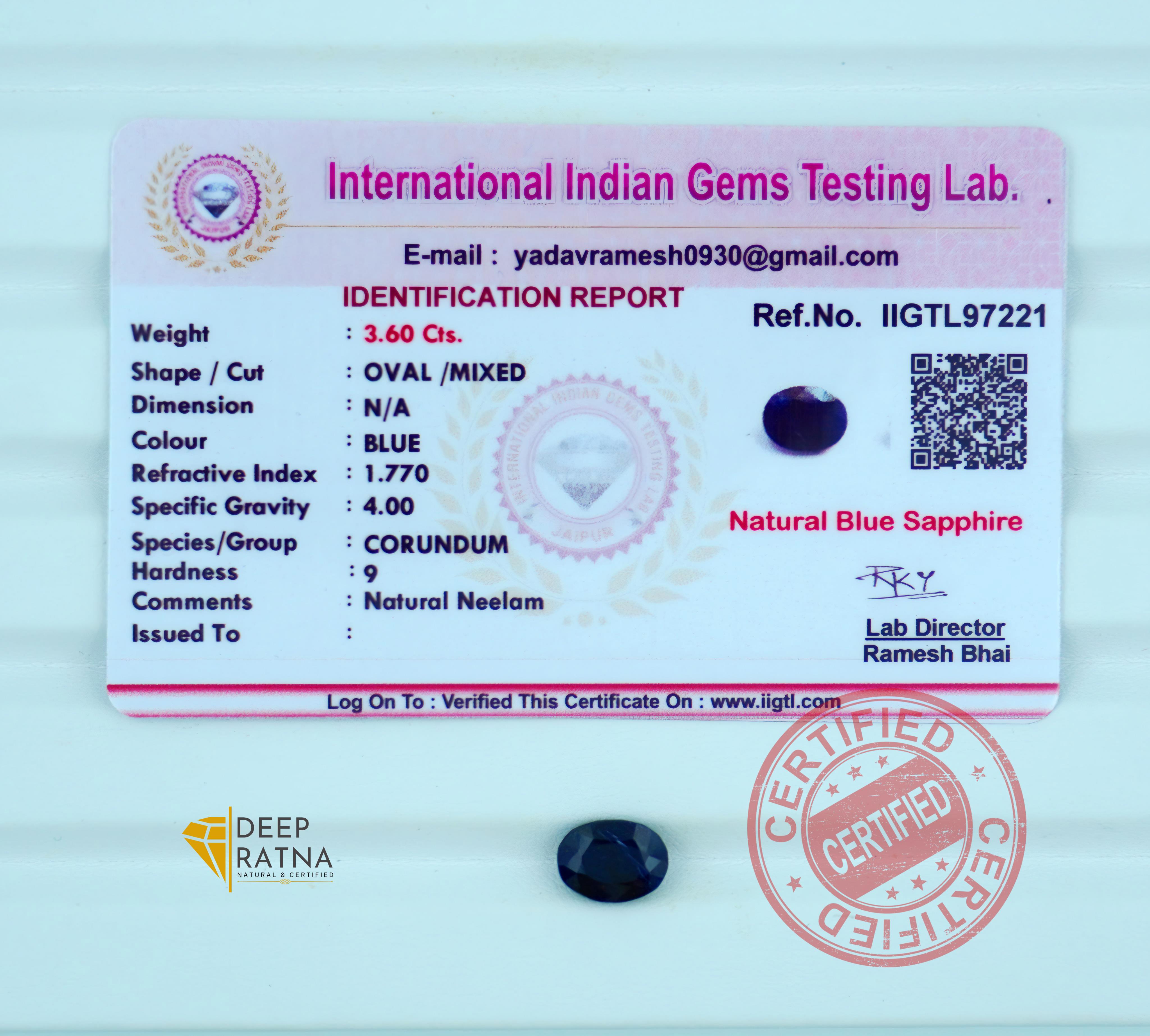 Blue Sapphire 3.60 Carat (Thailand) Prime