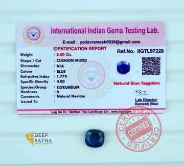 Blue Sapphire 8 Carat (8.80 Ratti) Thailand Premium