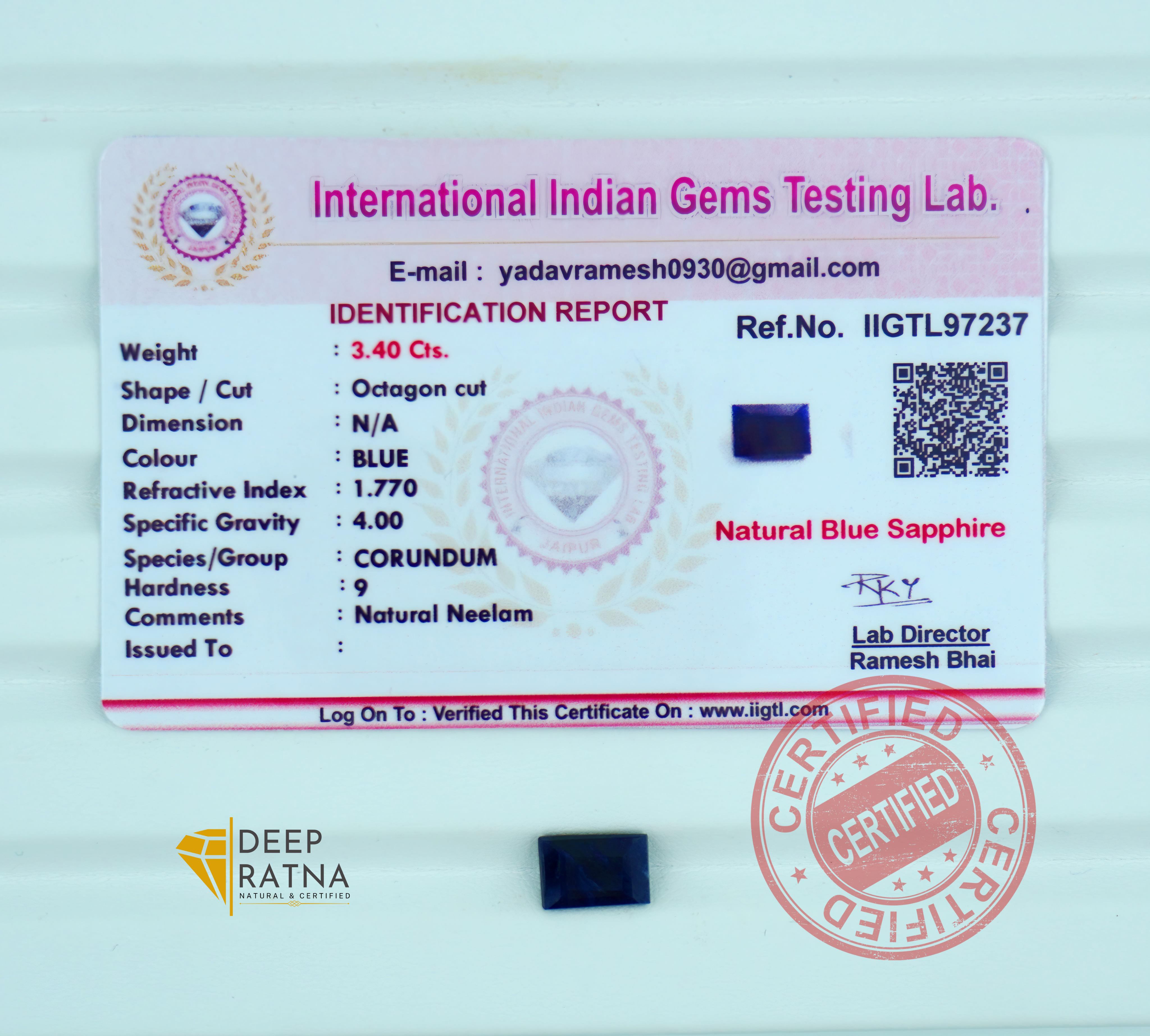 Blue Sapphire 3.40 Carat (Thailand) Prime
