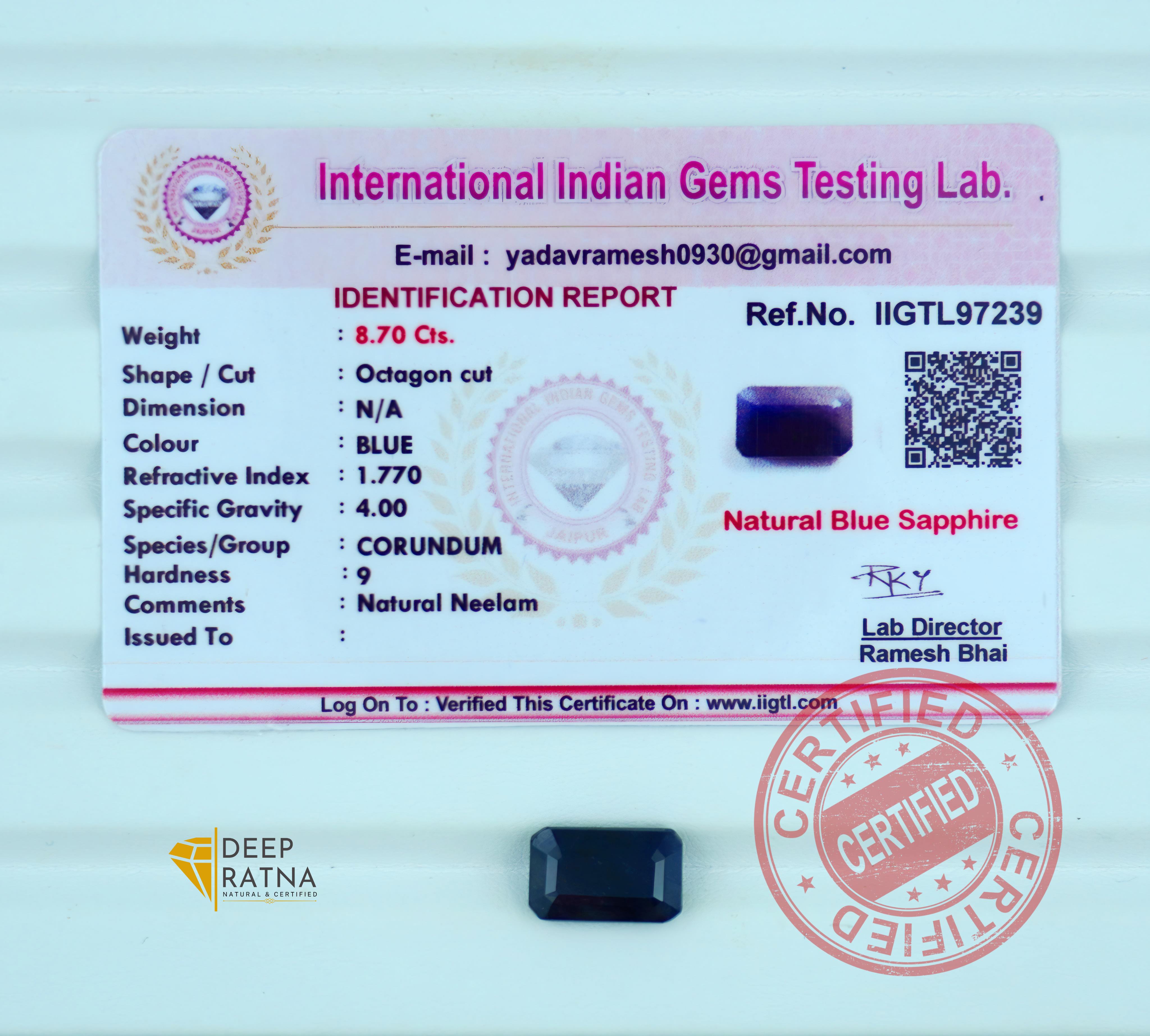 Blue Sapphire 8.70 Carat (Thailand) Prime