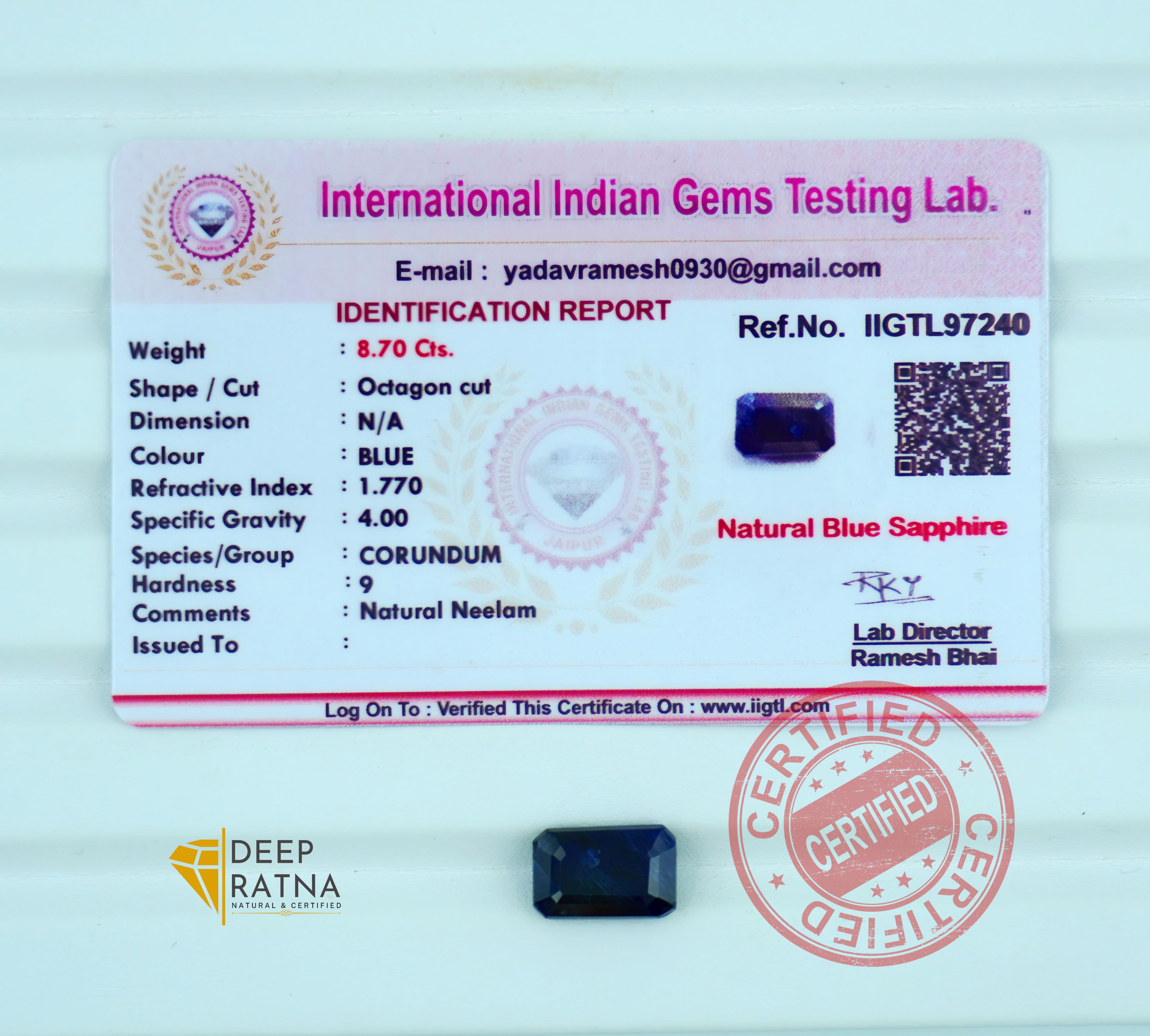 Blue Sapphire 8.70 Carat (Thailand) premium
