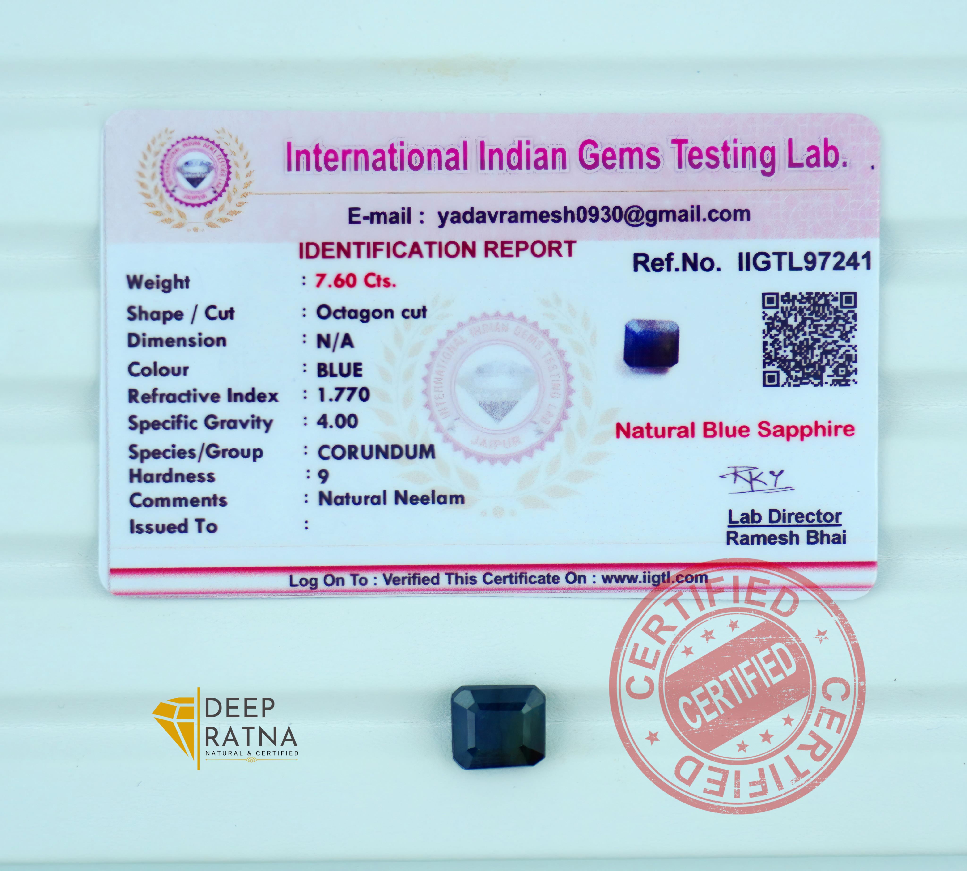 Blue Sapphire 7.60 Carat (Thailand) Prime