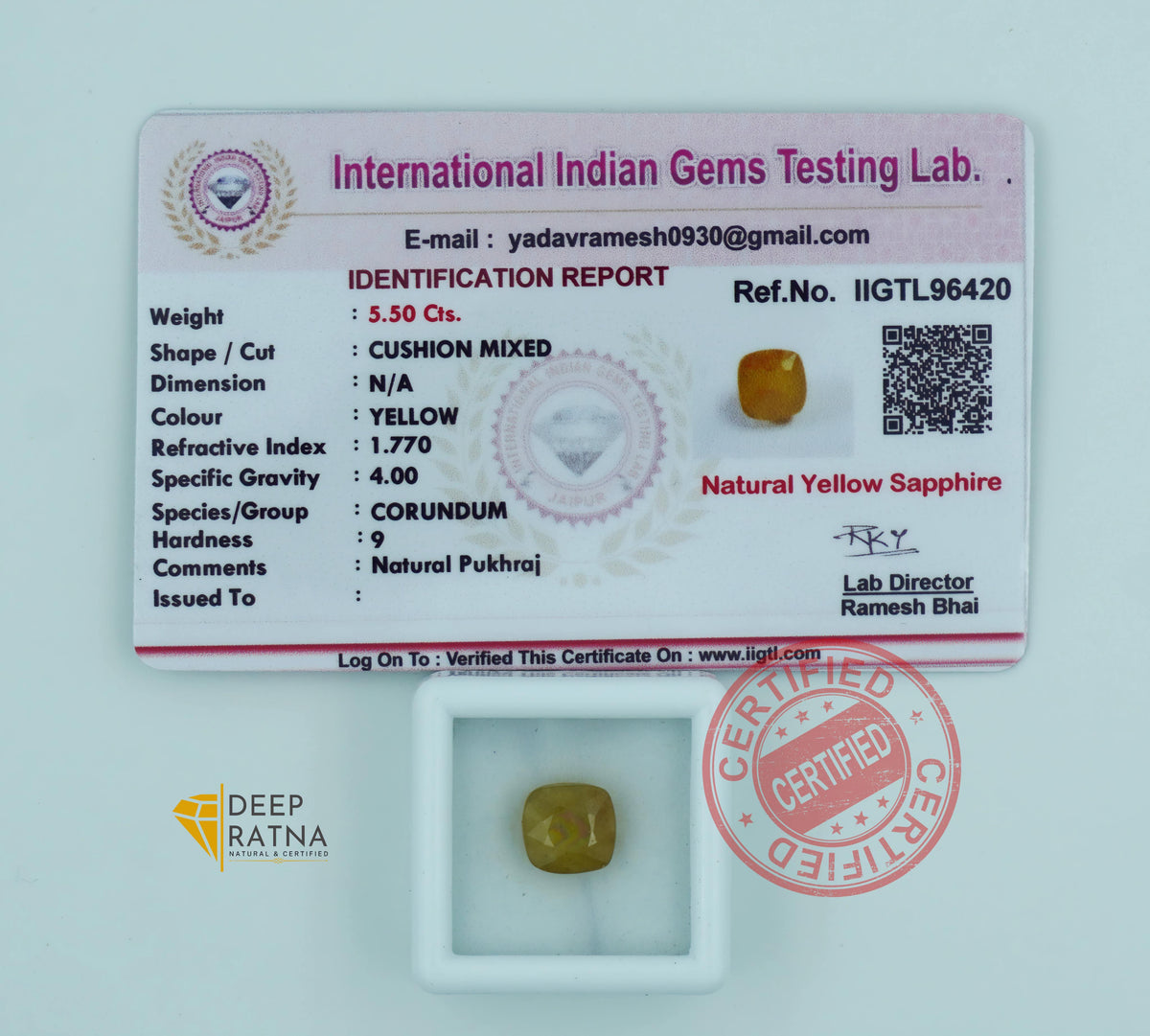 Yellow Sapphire 5.50 Carat (6.05 Ratti) Thailand Elite