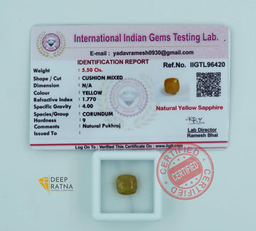Yellow Sapphire 5.50 Carat (6.05 Ratti) Thailand Elite