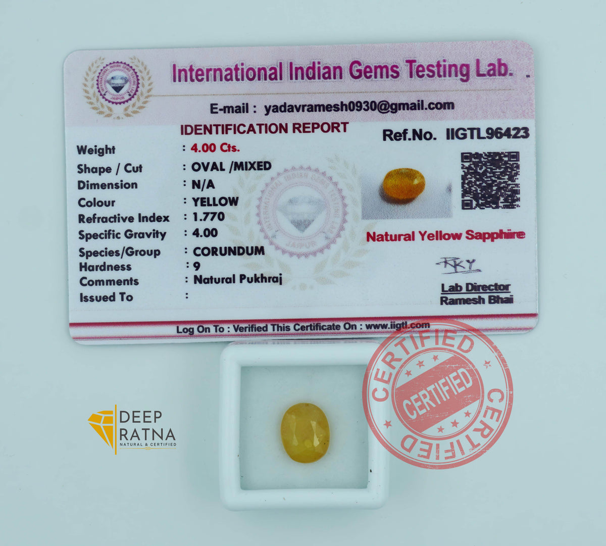 Yellow Sapphire 4 Carat (4.40 Ratti) Thailand Elite