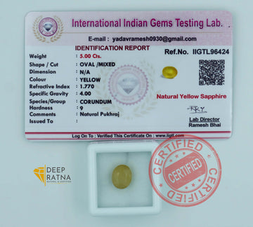 Yellow Sapphire 5 Carat (5.49 Ratti) Thailand Elite