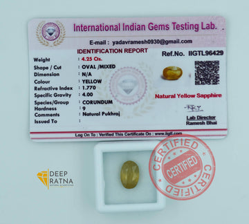 Yellow Sapphire 4.25 Carat (4.68 Ratti) Thailand Elite