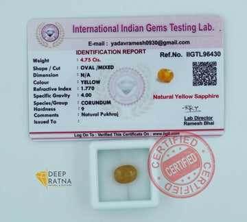Yellow Sapphire 4.75 Carat (5.21 Ratti) Thailand Elite