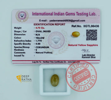 Yellow Sapphire 4.75 Carat (5.23 Ratti) Thailand Elite