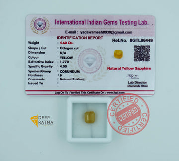 Yellow Sapphire 4.60 Carat (5.06 Ratti) Thailand Elite