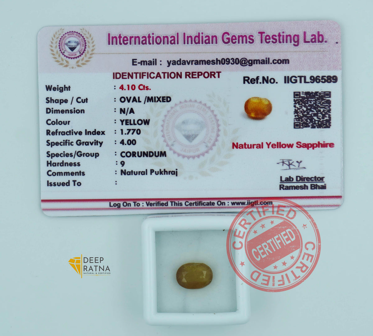 Yellow Sapphire 4.10 Carat (4.51 Ratti) Thailand Prime
