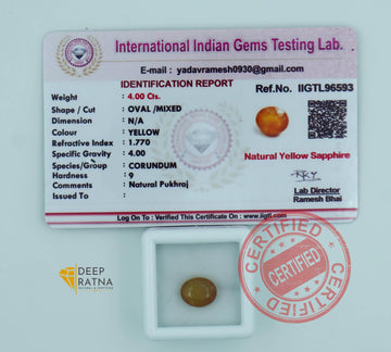 Yellow Sapphire 4 Carat (4.40 Ratti) Thailand Prime