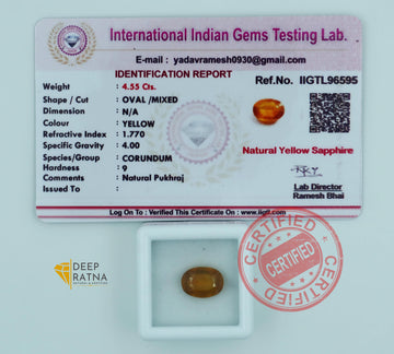Yellow Sapphire 4.55 Carat (5 Ratti) Thailand Prime