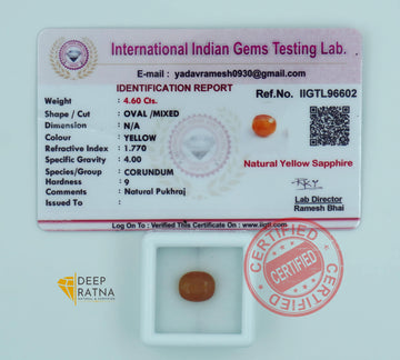 Yellow Sapphire 4.60 Carat (5.06 Ratti) Thailand Prime
