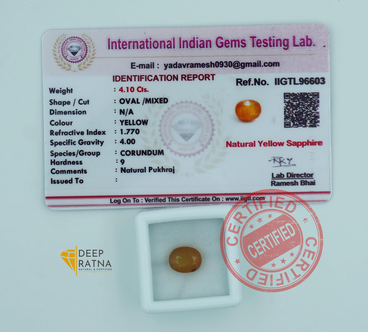 Yellow Sapphire 4.10 Carat (4.51 Ratti) Thailand Elite