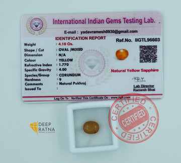 Yellow Sapphire 4.10 Carat (4.51 Ratti) Thailand Elite