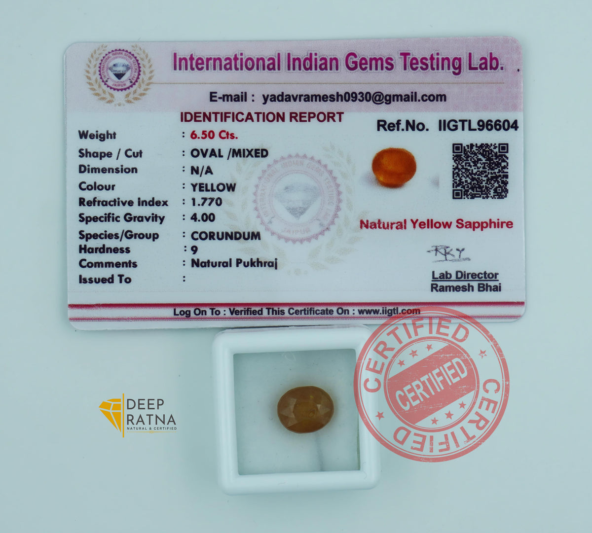 Yellow Sapphire 6.50 Carat (7.15 Ratti) Thailand Prime