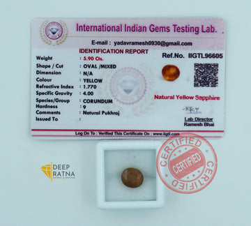 Yellow Sapphire 5.90 Carat (6.49 Ratti) Thailand Prime